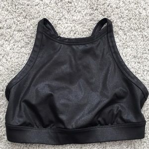 Shiny Shimmery High Neck Sport Bra Black